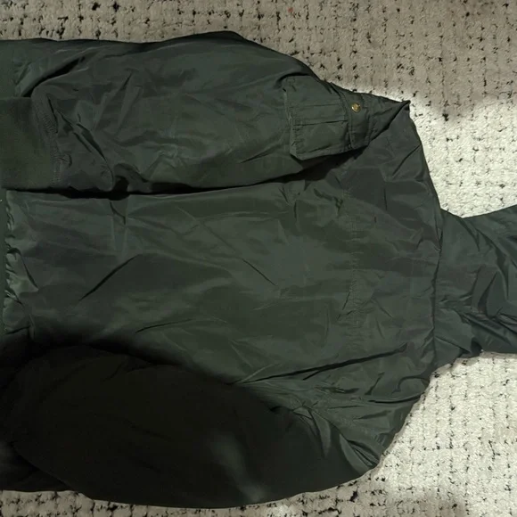 Vintage 90s Y2k Baby Phat Split Hood E Crop Fit Bomber Jacket green  Faux Fur 3X - Picture 8 of 9